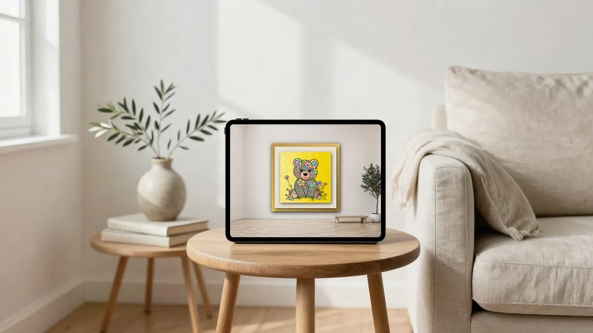 My Atelaire playing on an iPad on a side table in a sunny living room