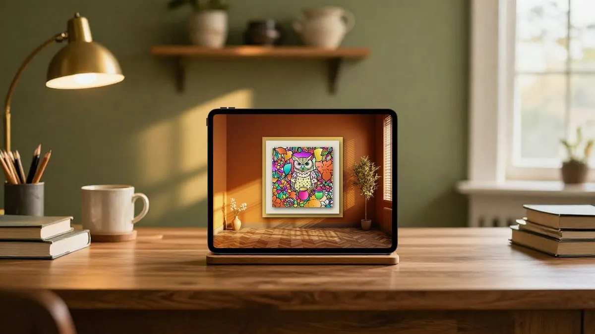My Atelaire playing on an iPad on a desk in a study at dusk